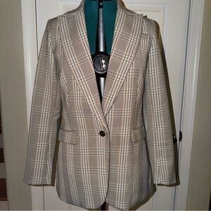 Elegant Beige Plaid Women's Blazer